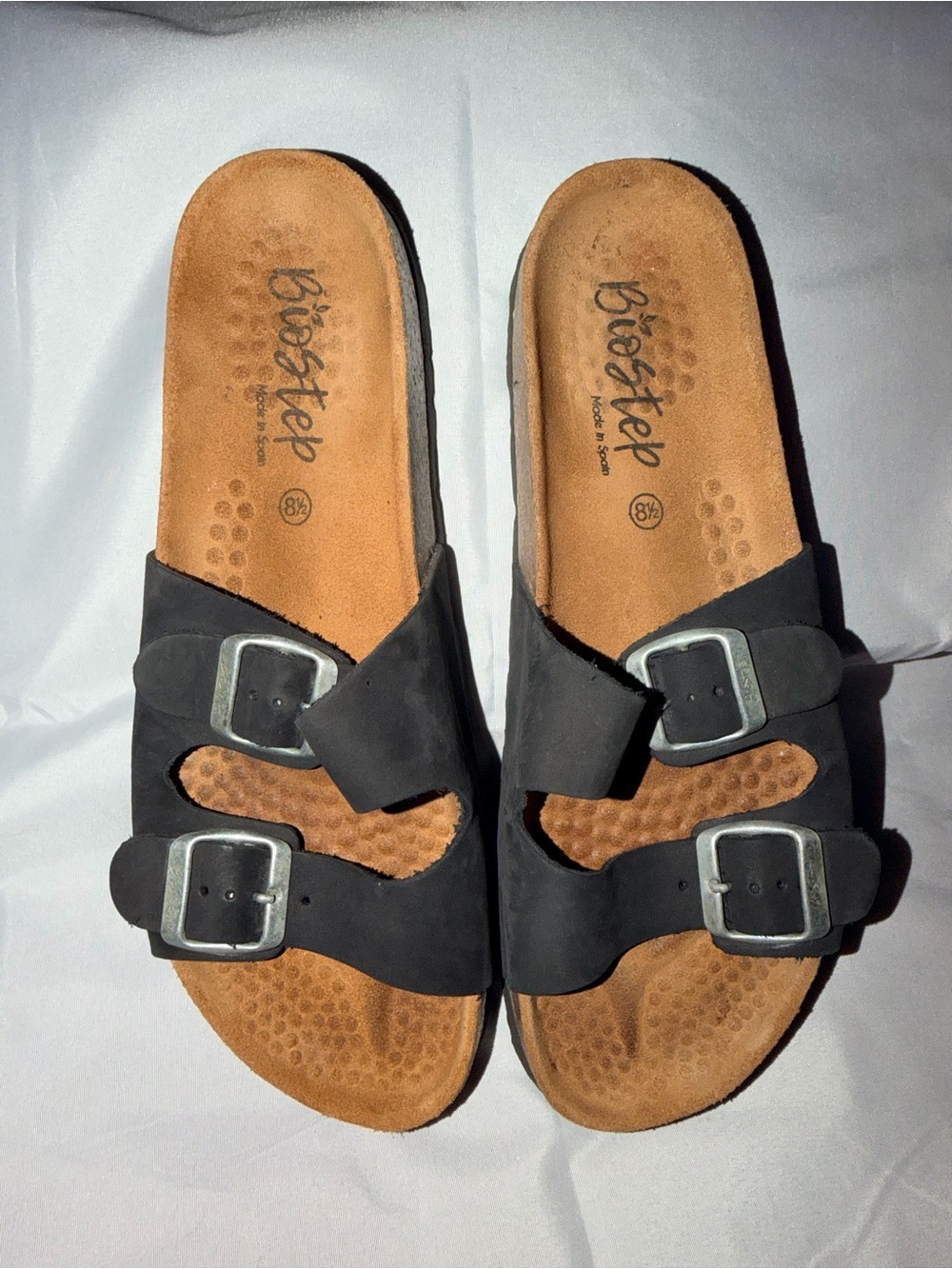 BioStep Made in Spain Black Double Buckle Comfort Slide Sandals Women's 8.5 - Picture 3 of 9